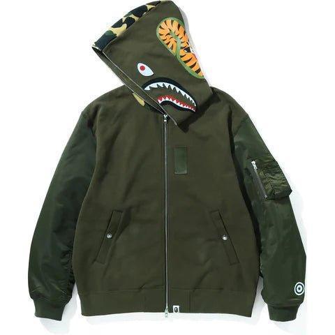 Bape Military Shark Relaxed Fit Full Zip Hoodie Olive