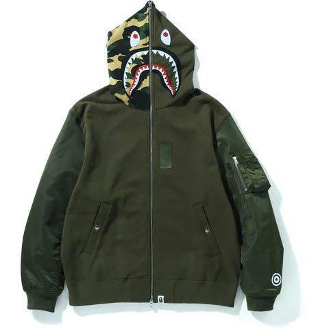 Bape Military Shark Relaxed Fit Full Zip Hoodie Olive