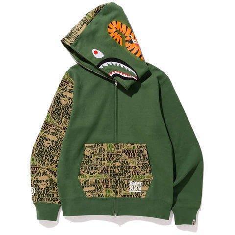 Bape XXV Cities Camo Shark Full Zip Hoodie Green