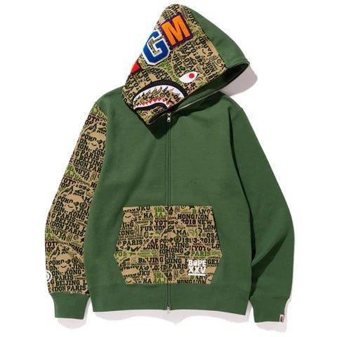 Bape XXV Cities Camo Shark Full Zip Hoodie Green