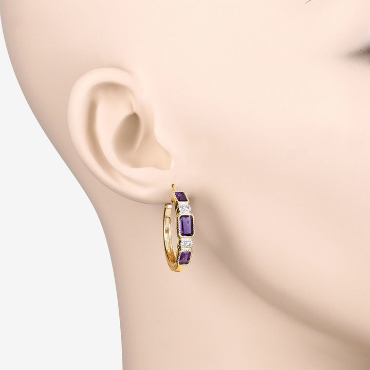 2.18 Carat Genuine Amethyst and White Topaz .925 Sterling Silver Earrings