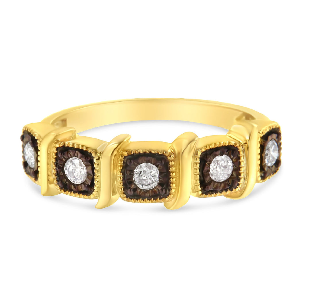 10K Yellow Gold Flashed .925 Sterling Silver Miracle-Set Diamond 5-Stone Ring Band (1/4 Cttw, J-K Color, I2-I3 Clarity) - Size 7