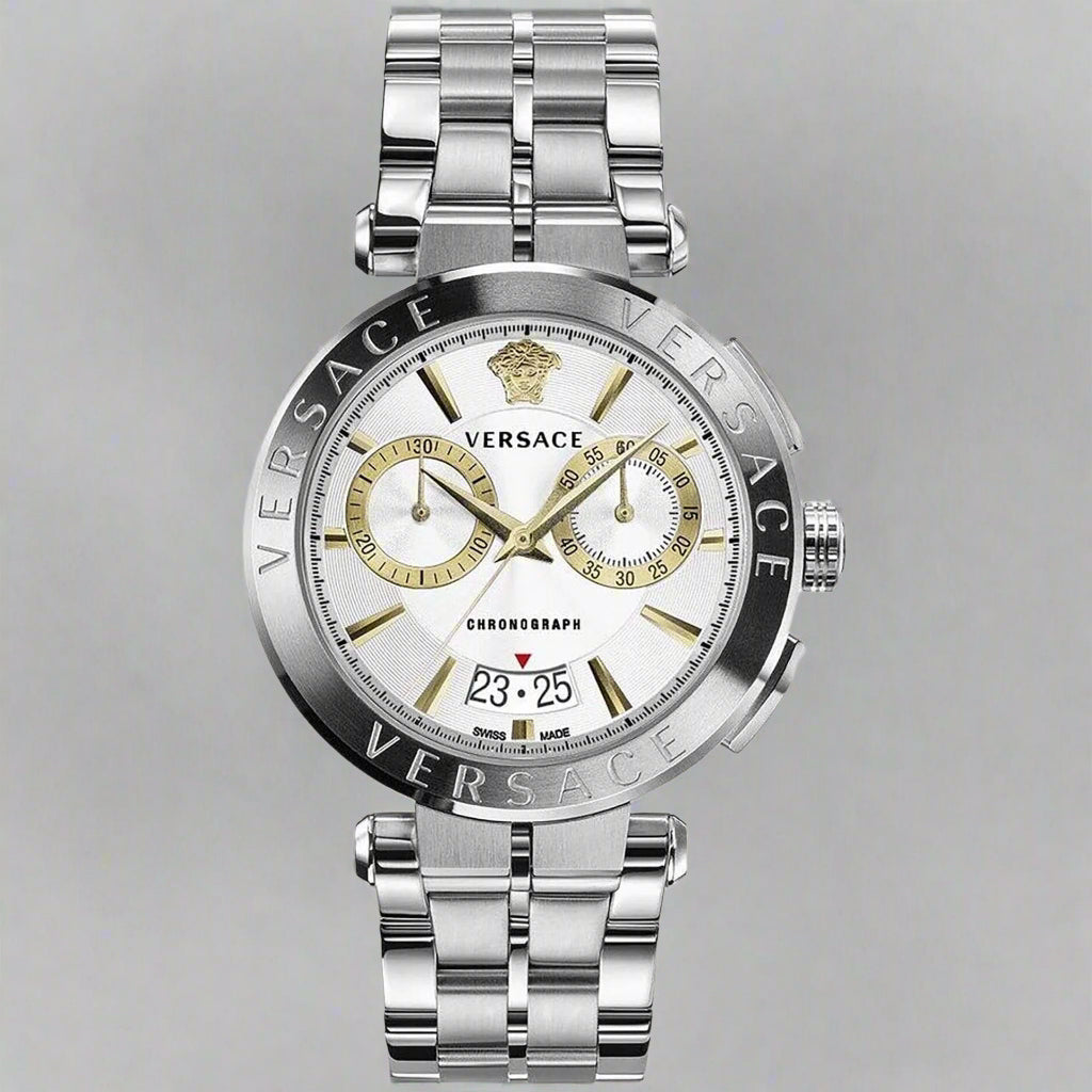 Versace men's silver tone chronograph day date Watches