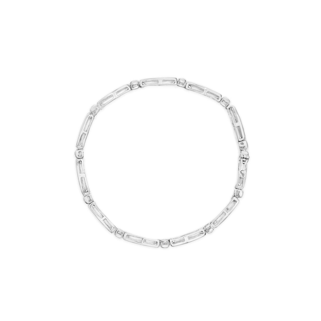 14K White Gold 1-1/2 Cttw Round Brilliant-Cut & Baguette Cut Diamond Bezel and Tapered Link 7" Tennis Bracelet (H-I Color, I1-I2 Clarity)