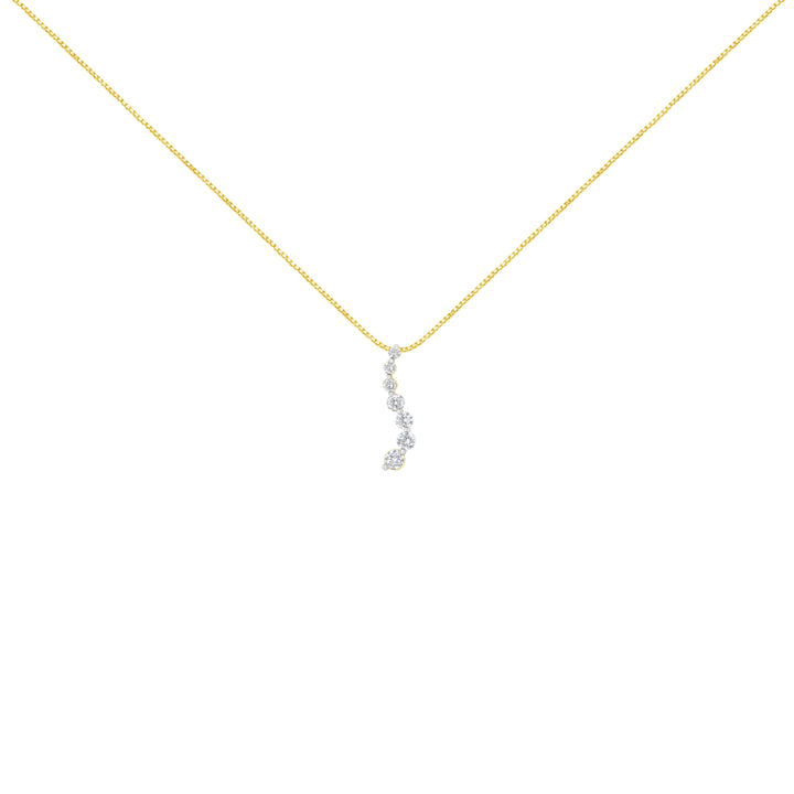 AGS Certified 14K Yellow Gold 2.0 Cttw Baguette and Brilliant Round-Cut Diamond Journey 18" Pendant Necklace (F-G Color, I1-I2 Clarity)