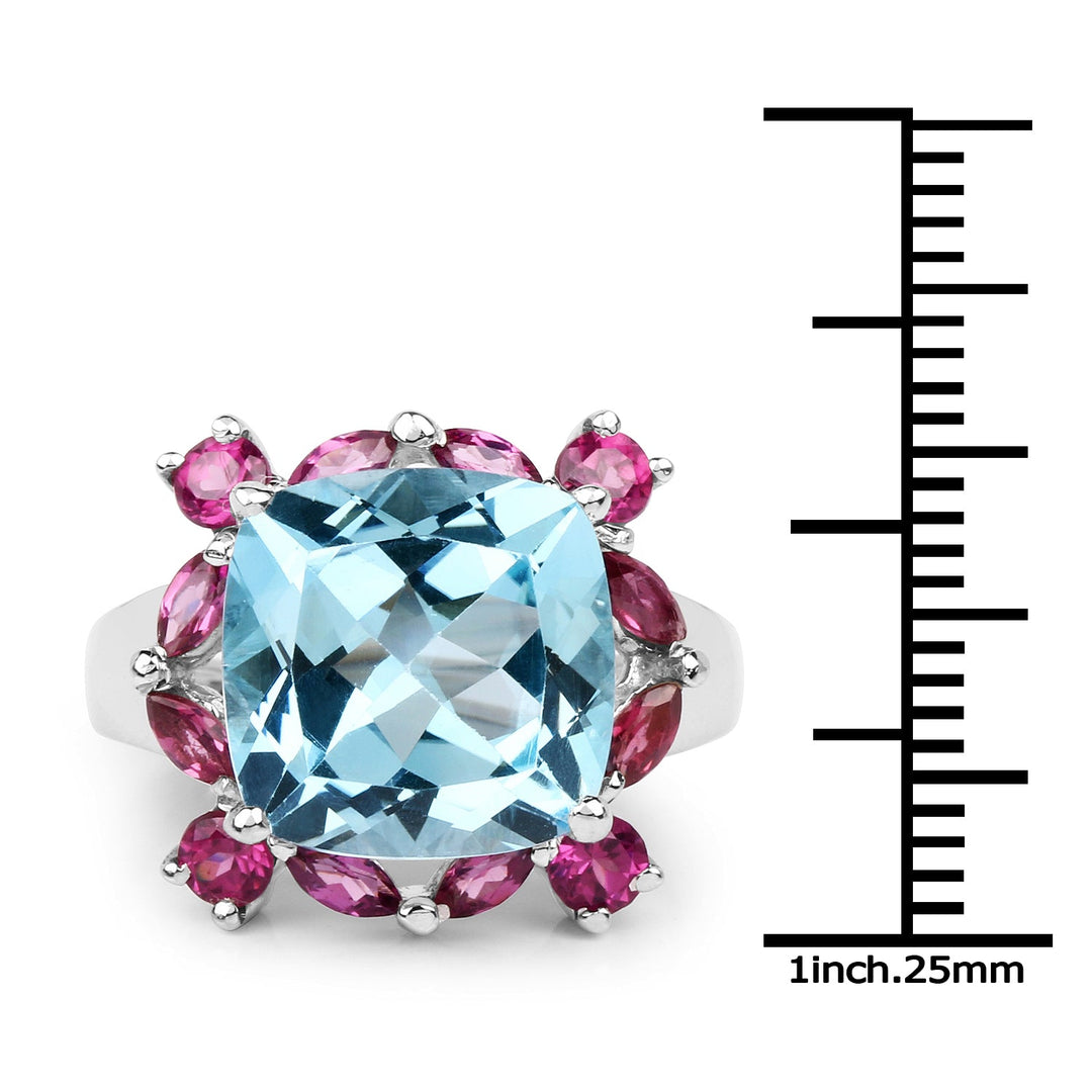 8.19 Carat Genuine Blue Topaz &amp; Rhodolite .925 Sterling Silver Ring