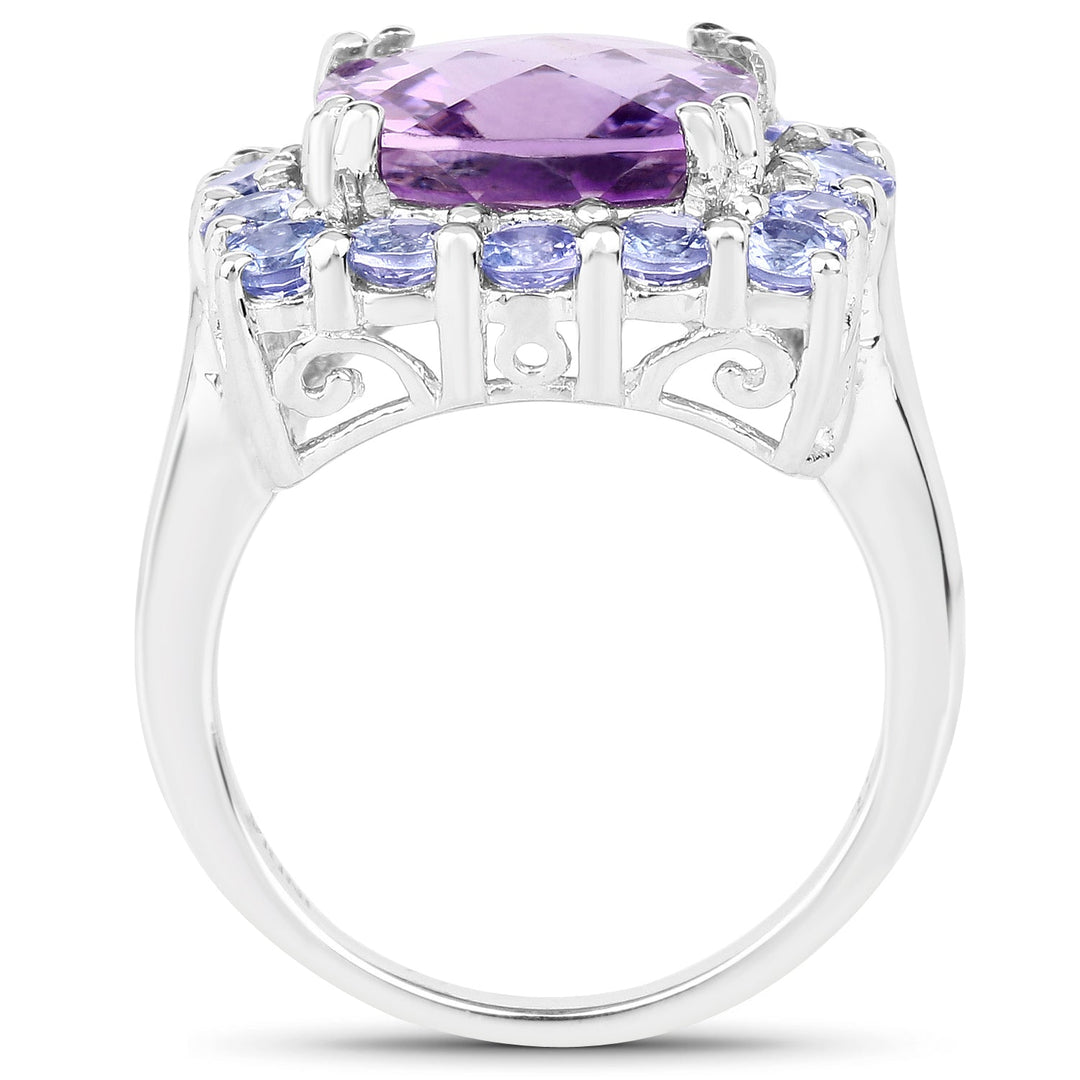 6.63 Carat Genuine Amethyst and Tanzanite .925 Sterling Silver Ring
