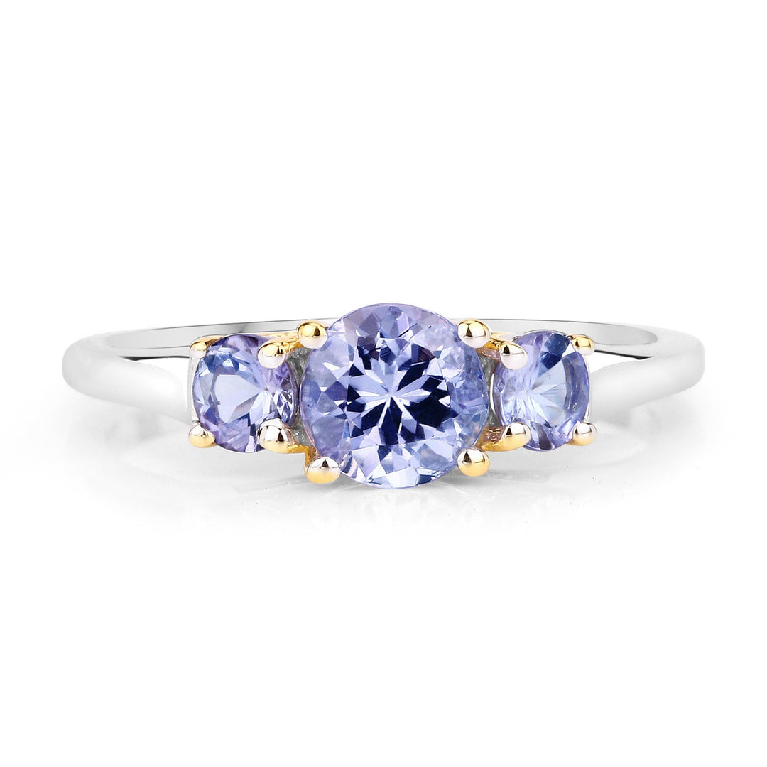 Two Tone Plated 1.07 Carat Genuine Tanzanite .925 Sterling Silver Ring