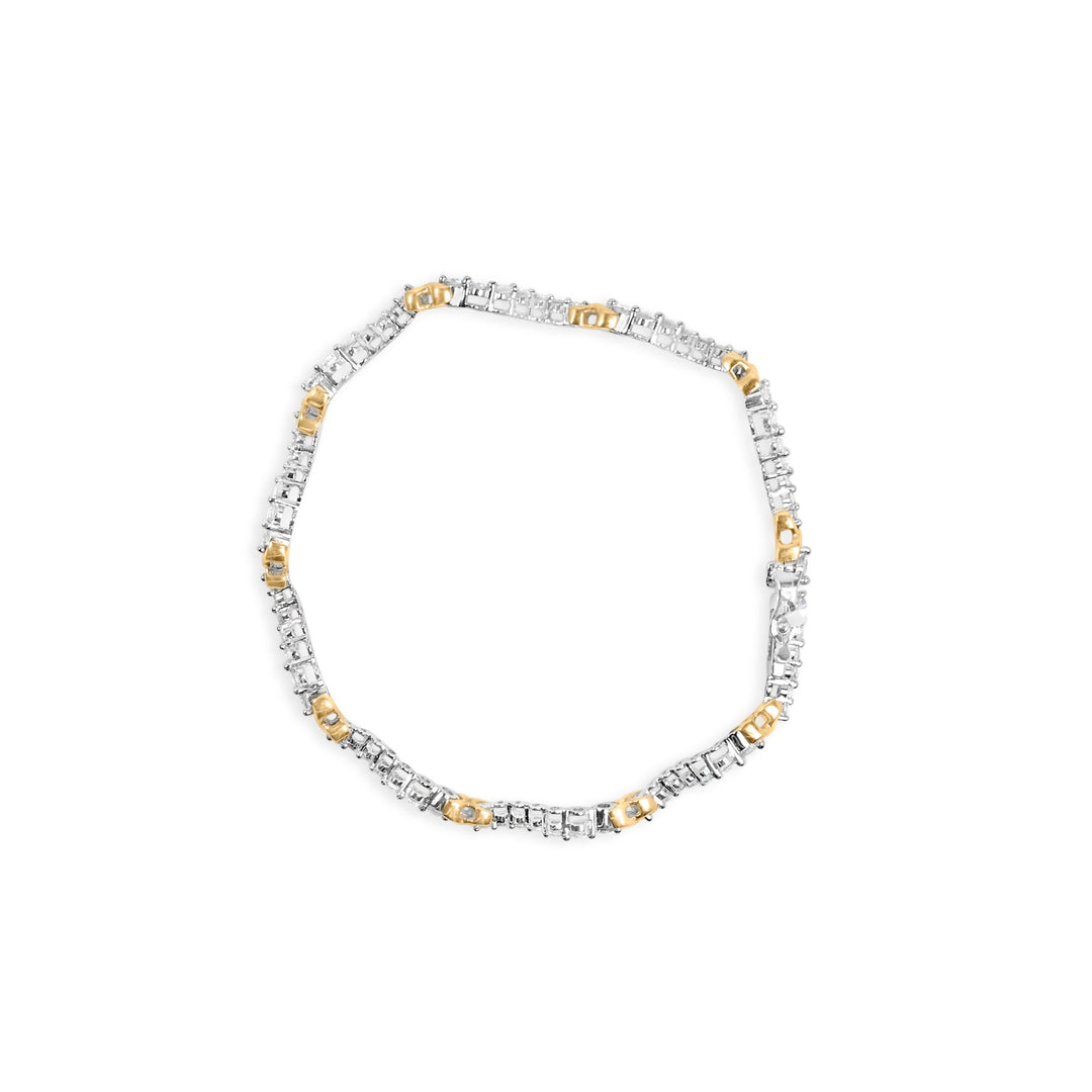 10K Two-Tone 2.00 Cttw Diamond "X" and Wave Link Bracelet (H-I Color, I1-I2 Clarity) - 7" Inches