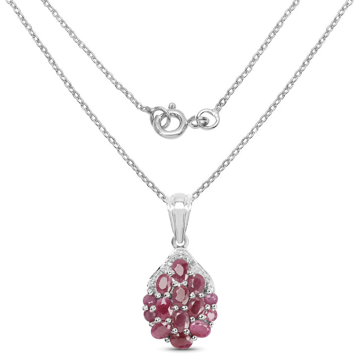 2.54 Carat Genuine Ruby &amp; White Diamond .925 Sterling Silver Pendant