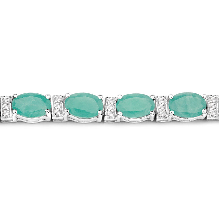 10.47 Carat Genuine Emerald and White Topaz .925 Sterling Silver Bracelet