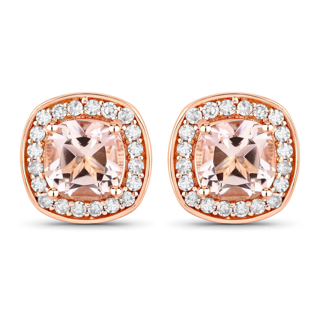 1.68 Carat Genuine Morganite and White Diamond 14K Rose Gold Earrings