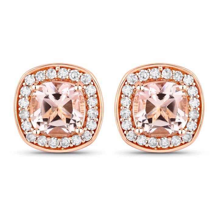 1.68 Carat Genuine Morganite and White Diamond 14K Rose Gold Earrings