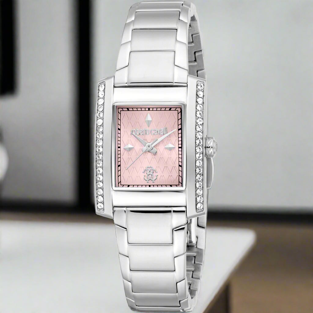 Roberto Cavalli women's pink dial silver bezel Watches