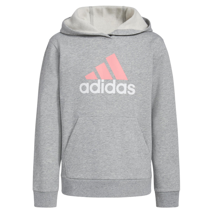 adidas Girls Long Sleeve Graphic Fleece Hooded Pullover Medium Grey Heather Pastel