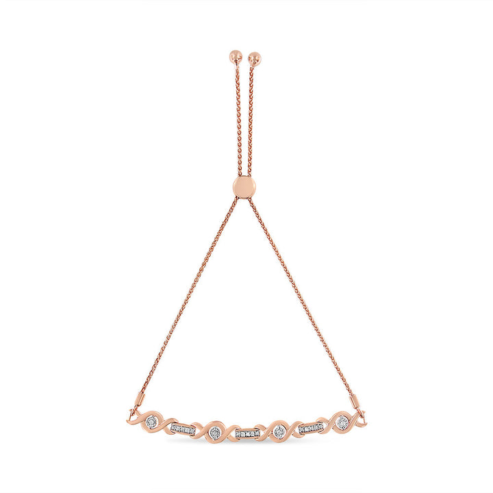 14K Yellow Gold Plated .925 Sterling Silver Channel Set Diamond Accent Twist 4â€-10â€ Adjustable Bolo Bracelet (I-J Color, I3 Clarity)