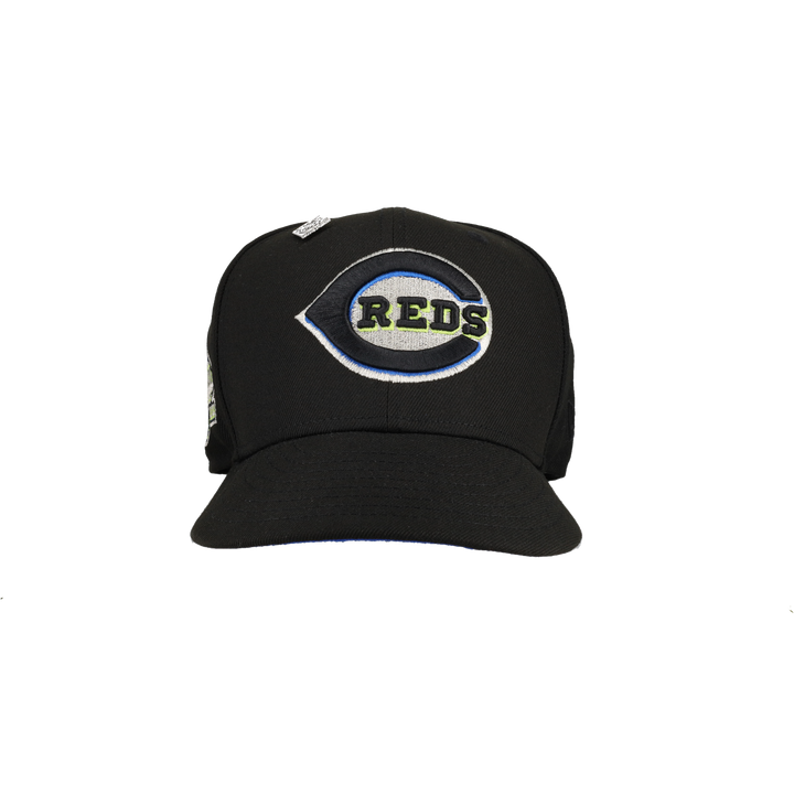 Cincinnati Reds Black Riverfront Stadium Patch 59Fifty Fitted Hat