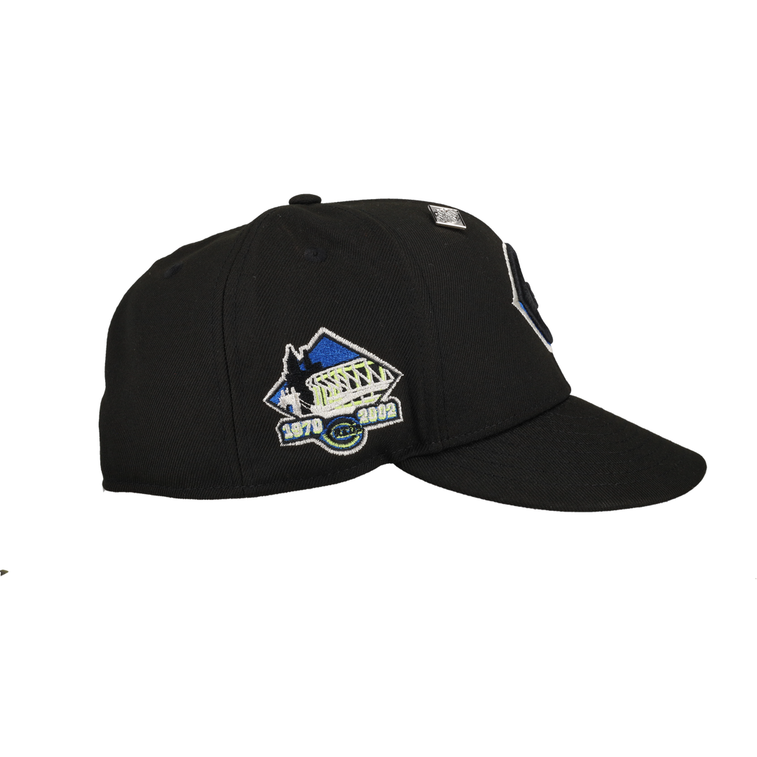Cincinnati Reds Black Riverfront Stadium Patch 59Fifty Fitted Hat