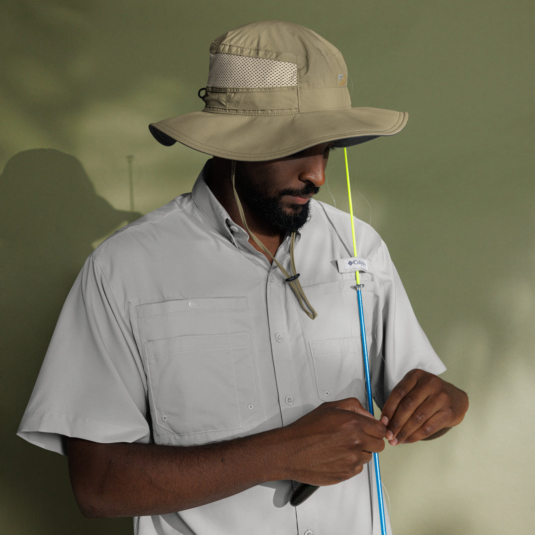 Columbia booney hat with an embroidered S7 logo on the front.