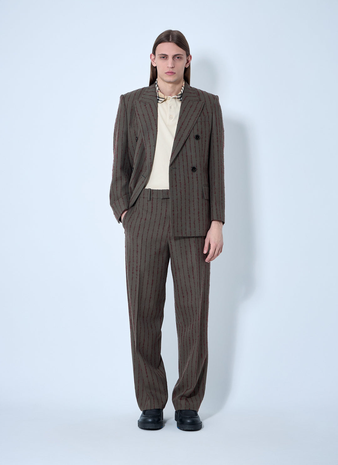 Burberry Men Striped Wool Tailored Pants