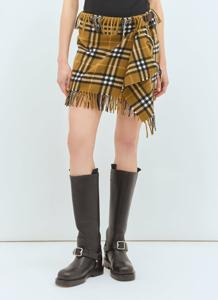 Burberry Women Check Wool And Cashmere Scarf Skirt