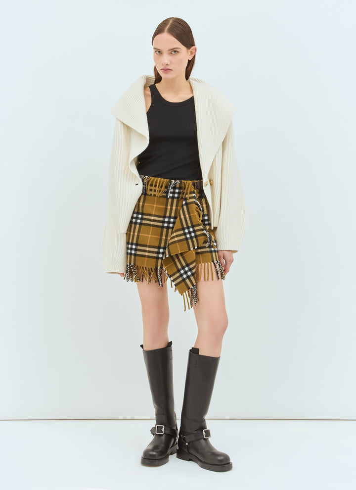 Burberry Women Check Wool And Cashmere Scarf Skirt