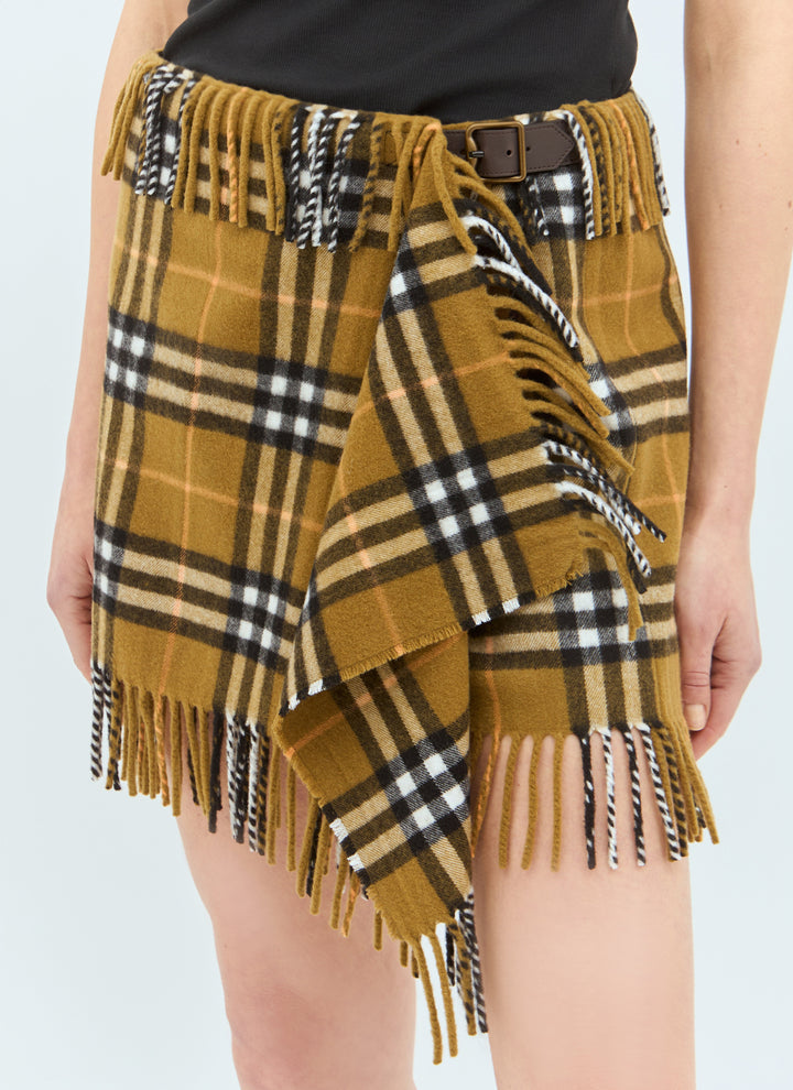 Burberry Women Check Wool And Cashmere Scarf Skirt