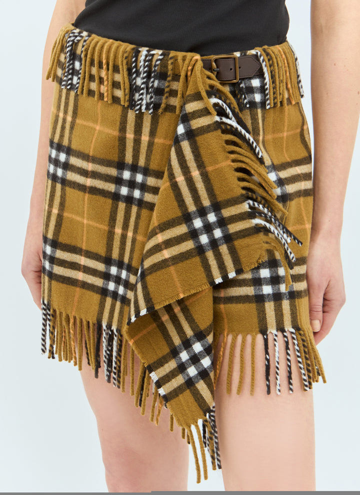 Burberry Women Check Wool And Cashmere Scarf Skirt