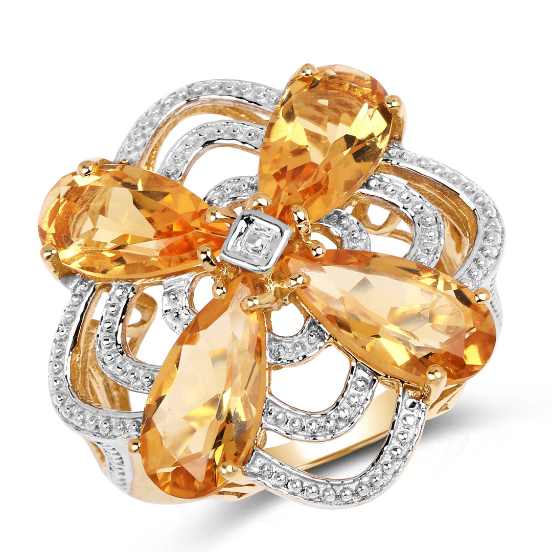 14K Yellow Gold Plated 8.80 Carat Genuine Citrine .925 Sterling Silver Ring