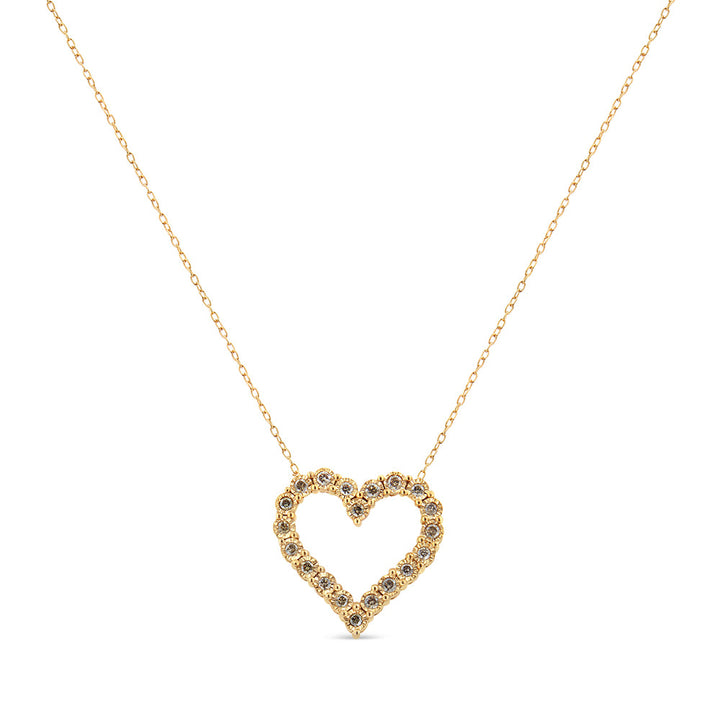 10K Yellow Gold Flashed .925 Sterling Silver 1/2 Cttw Champagne Diamond Miracle Plate Heart Pendant Necklace (K-L Color, I1-I2 Clarity) - 18"