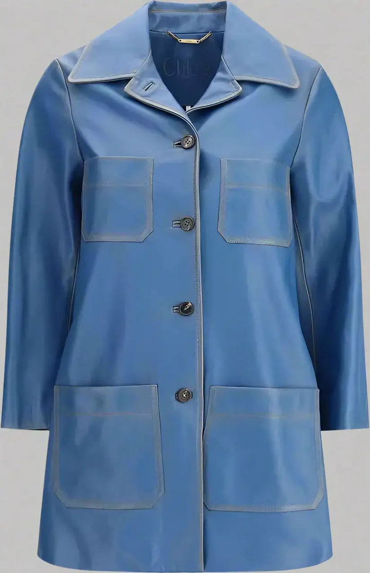 Chloé women's single breasted royal blue Leather Coat