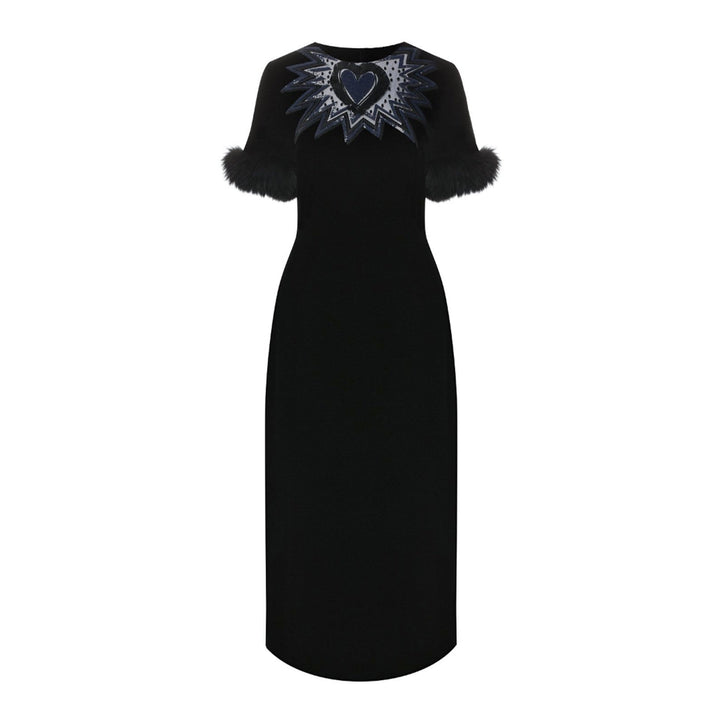 Fendi Fur Trim Velvet Midi Dress Women