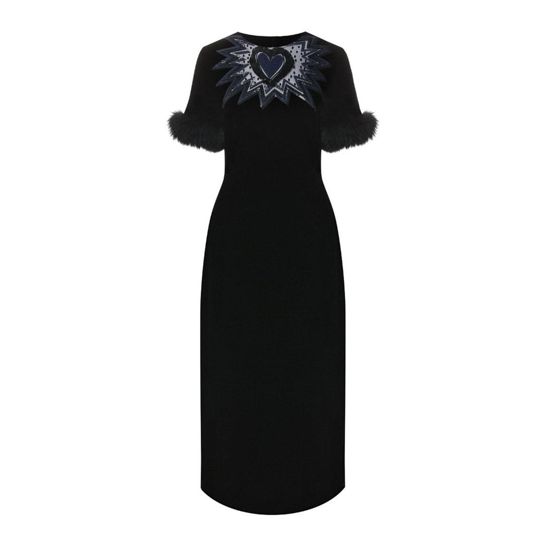 Fendi Fur Trim Velvet Midi Dress Women