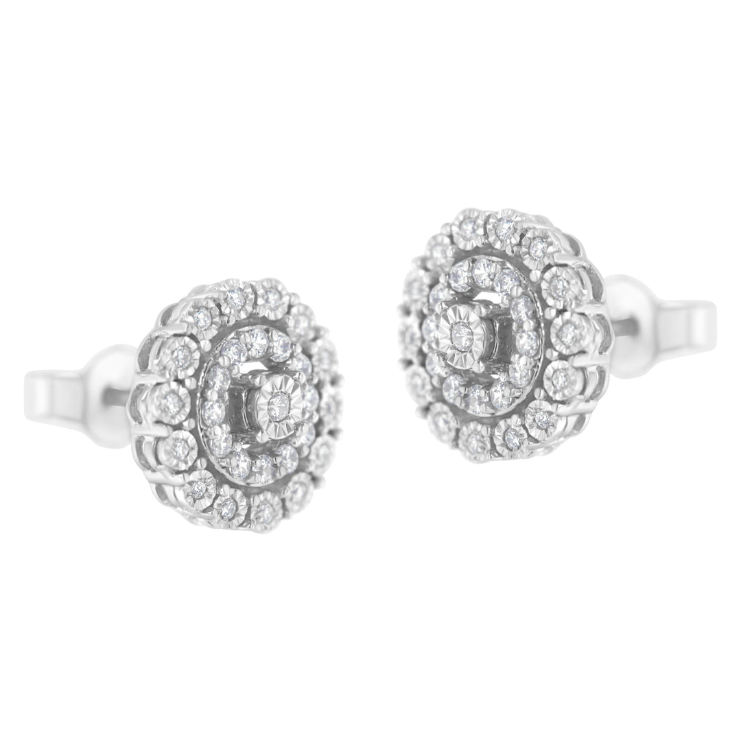 10KT White Gold 1/2 cttw Double Halo Brilliant Round-Cut Diamond Stud Earrings (I-J Clarity, I2-I3 Color)