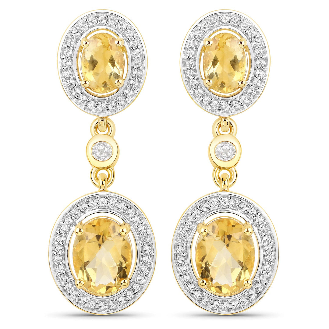 18K Yellow Gold Plated 5.70 Carat Genuine Citrine and White Topaz .925 Sterling Silver Earrings