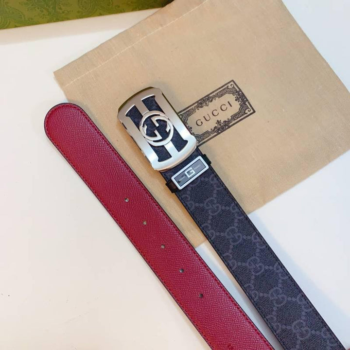 GUCCI Embellished coated-canvas and leather belt