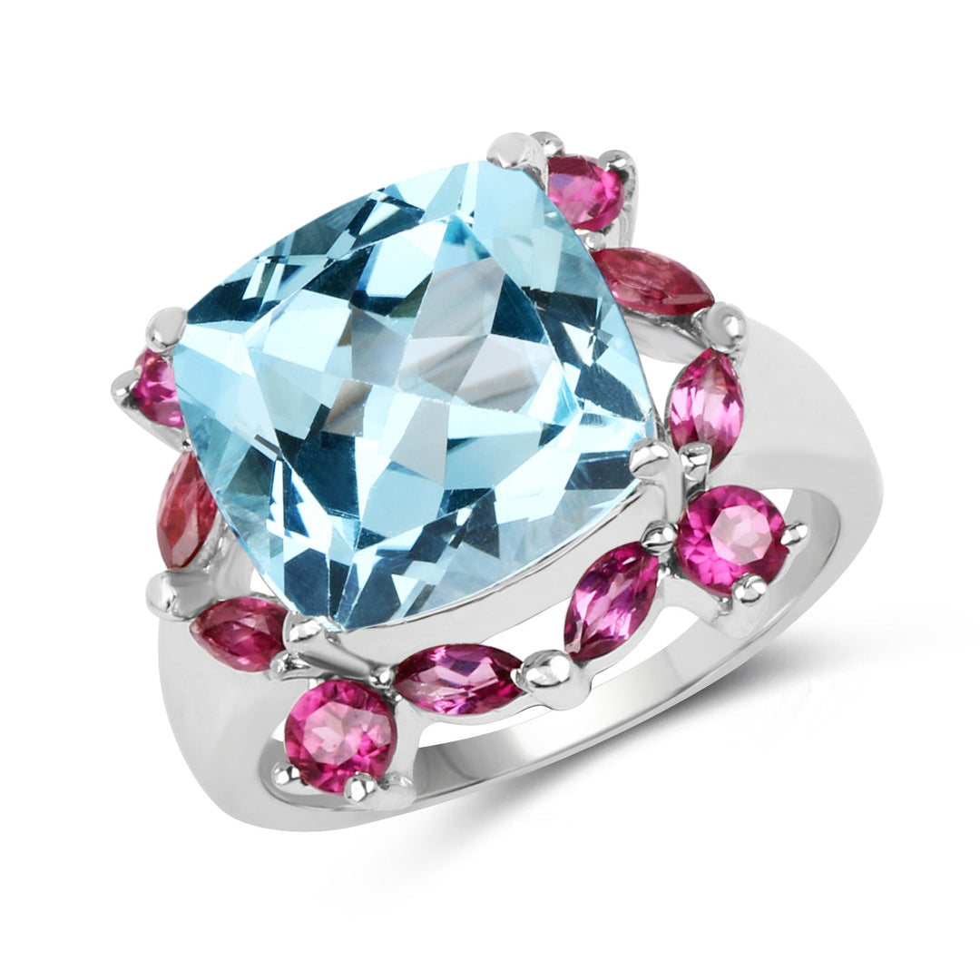 8.19 Carat Genuine Blue Topaz &amp; Rhodolite .925 Sterling Silver Ring