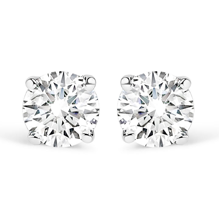 .925 Sterling Silver 1/2 Cttw Round Brilliant-Cut Lab Grown Diamond Classic 4-Prong Stud Earrings (F-G Color, VS1-VS2 Clarity)