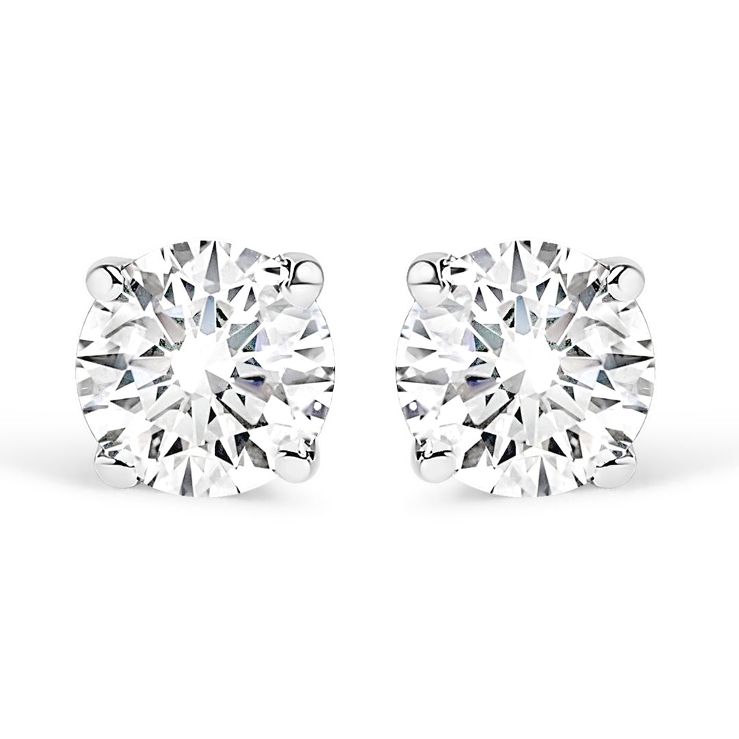 IGI Certified 14K White Gold 1.0 Cttw 4-Prong Set Brilliant Round-Cut Solitaire Natural Diamond Push Back Stud Earrings (G-H Color, I1-I2 Clarity)