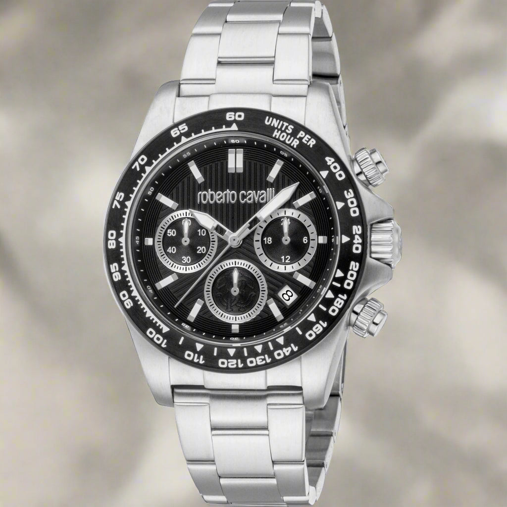 Roberto Cavalli mens silver and black dial chronograph Watches