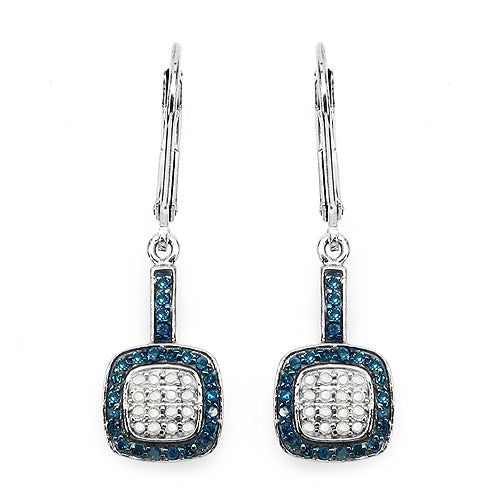 0.45 Carat Genuine Blue Diamond &amp; White Diamond .925 Sterling Silver Earrings