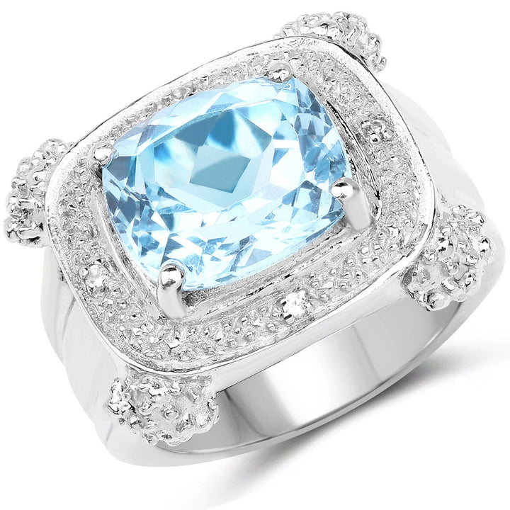 4.90 Carat Genuine Blue Topaz &amp; White Topaz .925 Sterling Silver Ring