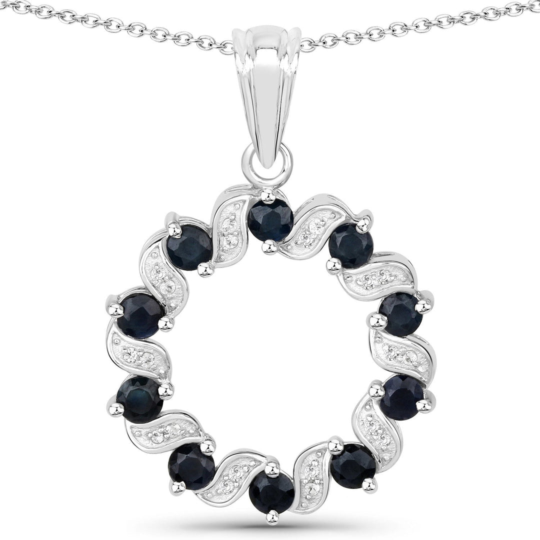 1.30 Carat Genuine Blue Sapphire and White Topaz .925 Sterling Silver Pendant