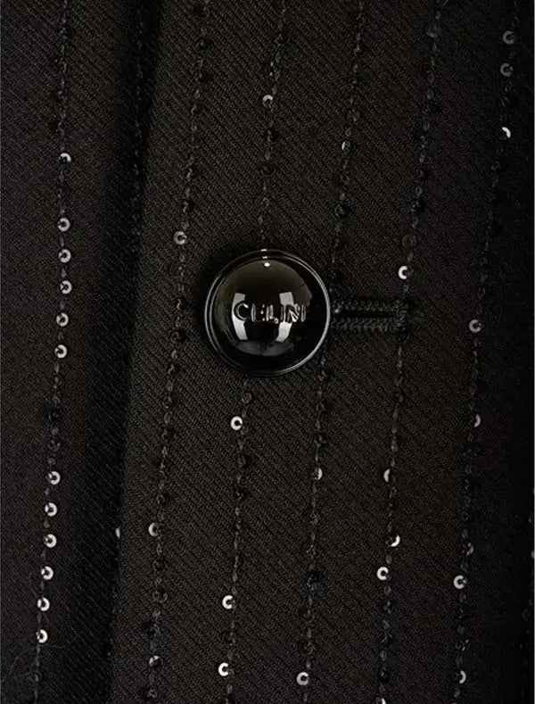 CELINE black button up Chelsea Sequin Detailed Jacket