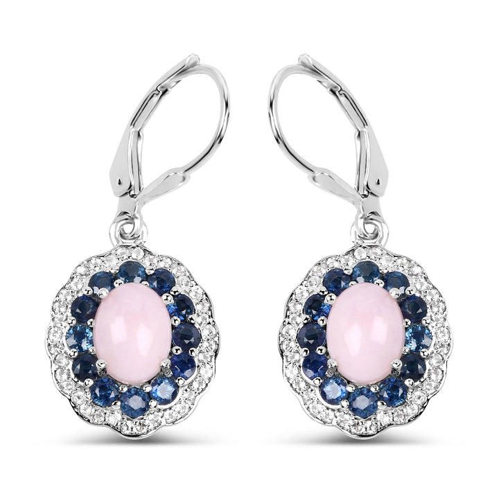 4.00 Carat Genuine Opal Pink, Blue Sapphire and White Topaz .925 Sterling Silver Earrings