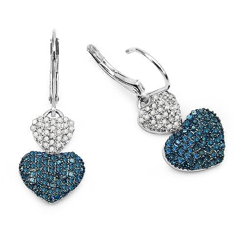 0.94 Carat Genuine Blue Diamond &amp; White Diamond .925 Sterling Silver Earrings