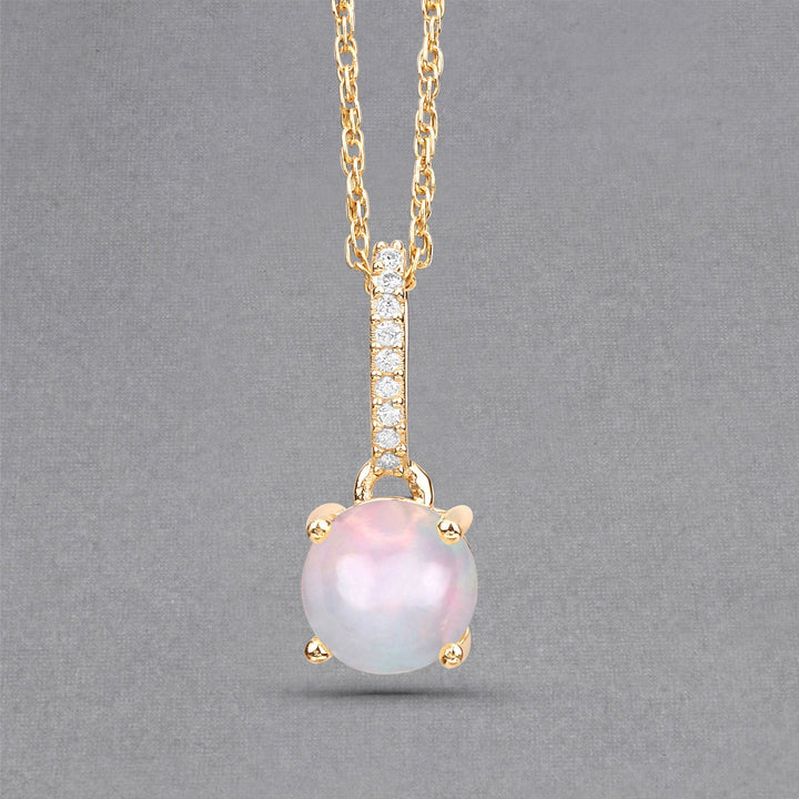 0.53 Carat Genuine Ethiopian Opal and White Diamond 10K Yellow Gold Pendant