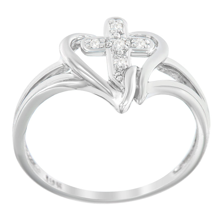 10K White Gold Diamond-Accented Cross & Open Heart Promise Fashion Ring (H-I Color, I1-I2 Clarity) - Size 7