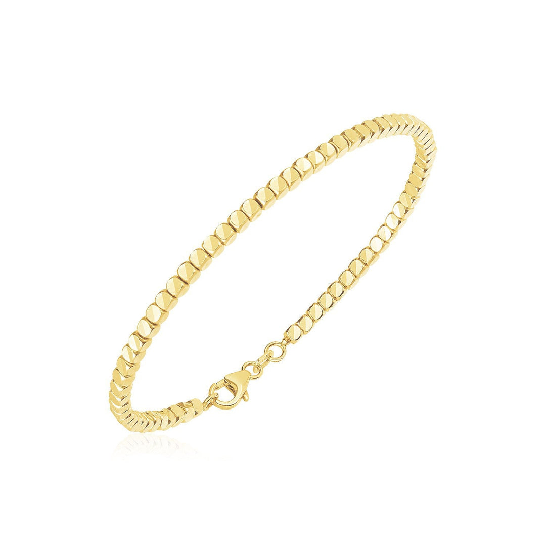 14k Yellow Gold High Polish Bead Cuff Bangle