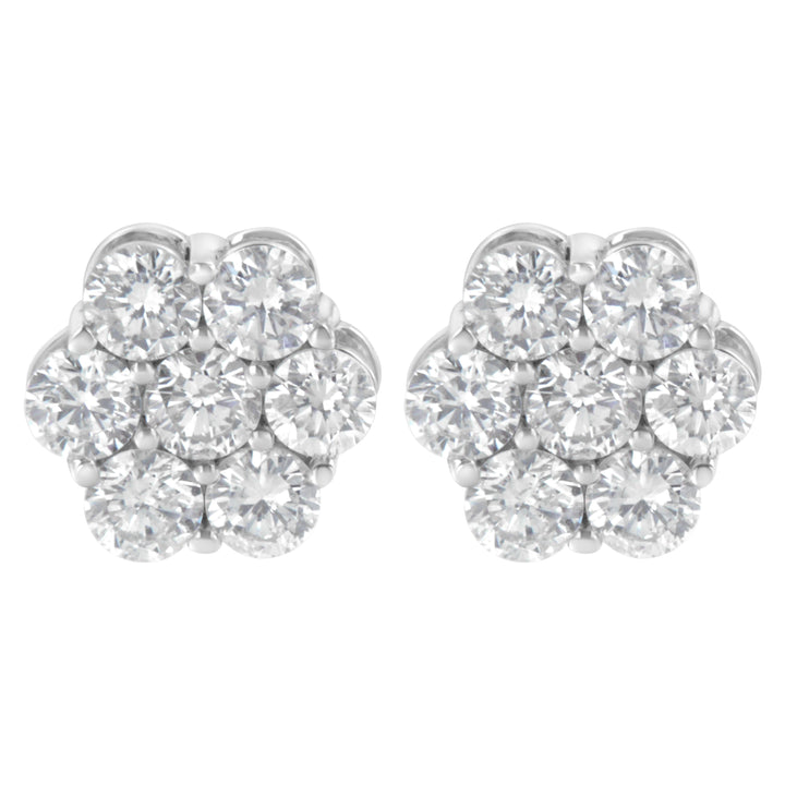 Sterling Silver 2 cttw Floral Composite 7 Stone Diamond Stud Earring (I-J, I1-I2)